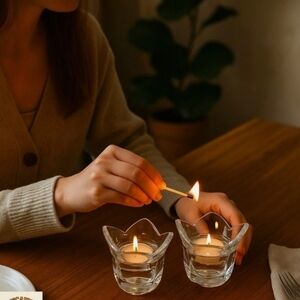 Vintage Clear Tulip Glass Candle Holder - Set of 2